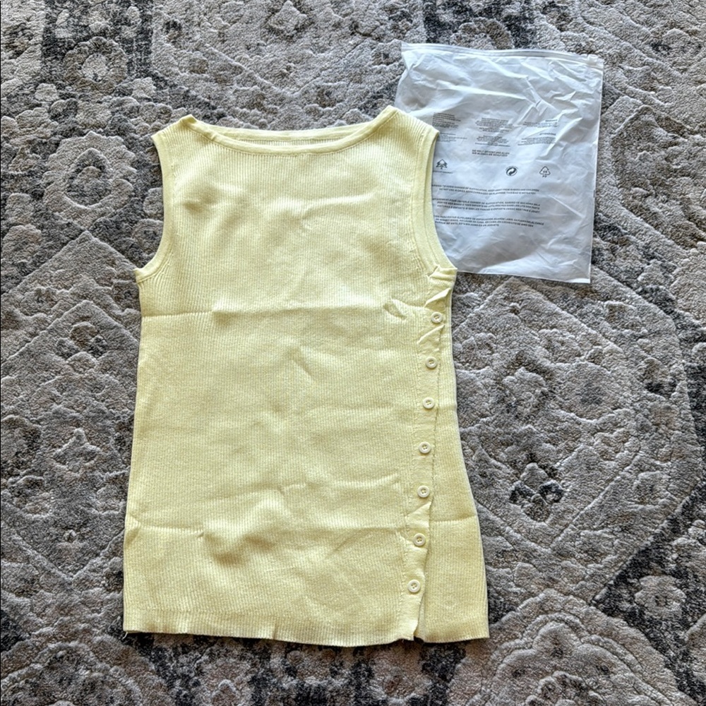NIB Yellow Asymmetrical Button Knit Top